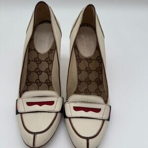 Gucci White Leather Lifford Penny Loafer Pumps Size 36.5
